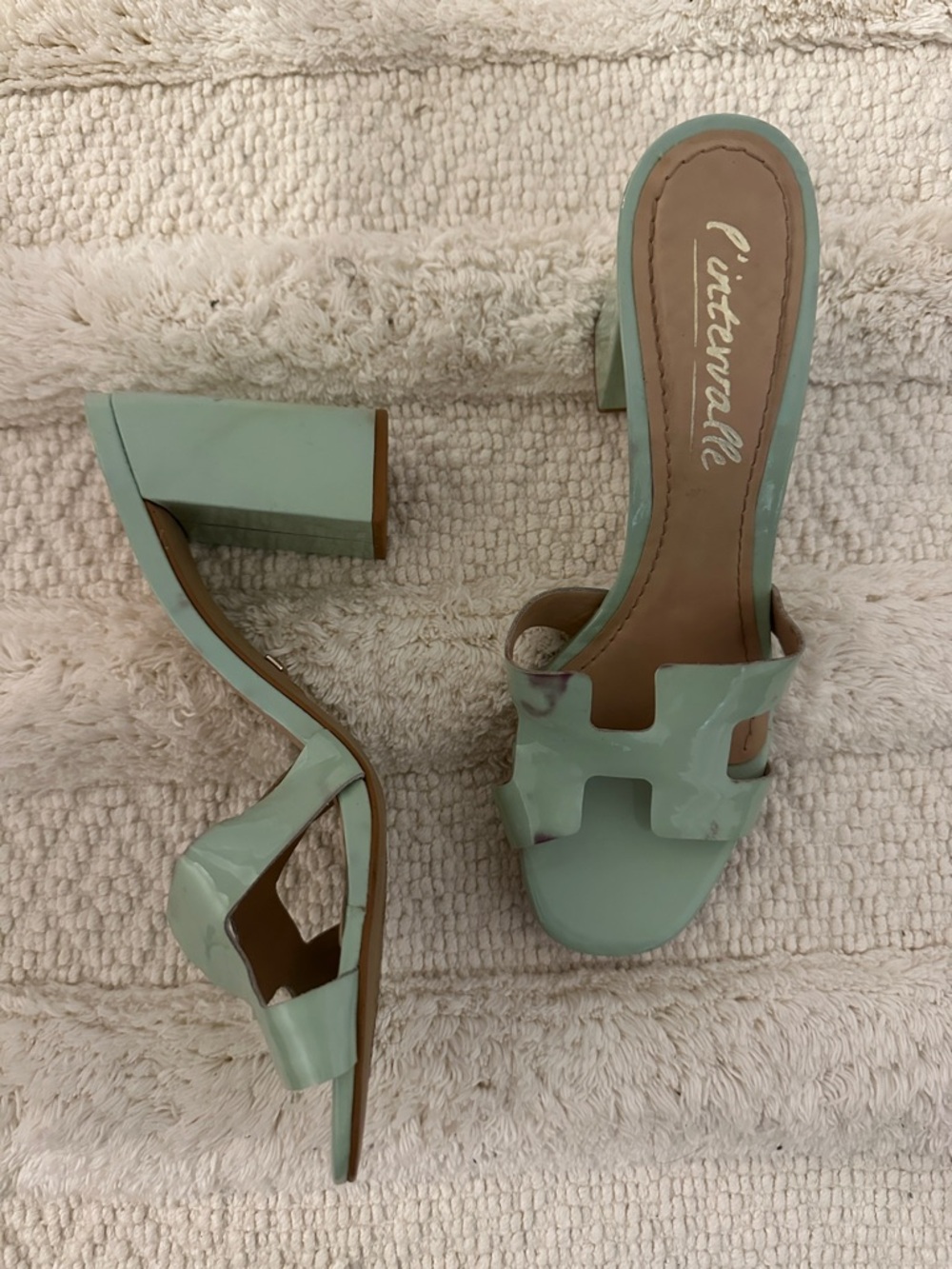 L'INTERVALLE Mint Green Patent Slide Heels